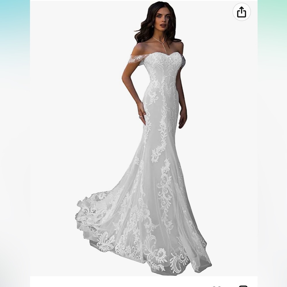 Brand New Lace Long Sleeve Wedding Dress, White, Size 12